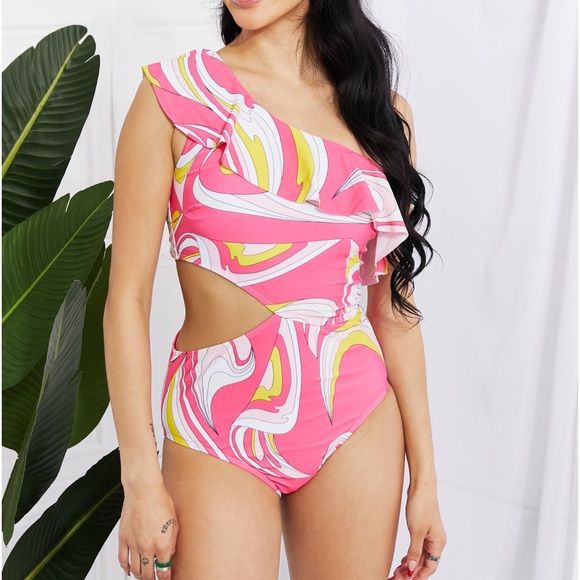 MARINA WEST ASYMMETRIC RUFFLE CUTOUT VITAMIN C SWIMSUIT - Picture 1 of 4